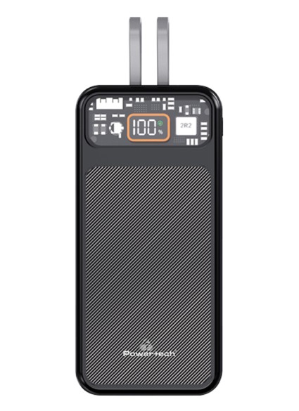 POWERTECH power bank με καλώδια και οθόνη PT-1135 10000mAh, 22.5W, μαύρο