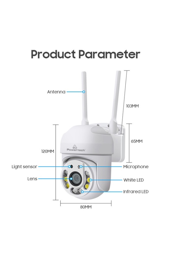 POWERTECH smart κάμερα PT-1144, 2MP, Wi-Fi, PTZ, IP65