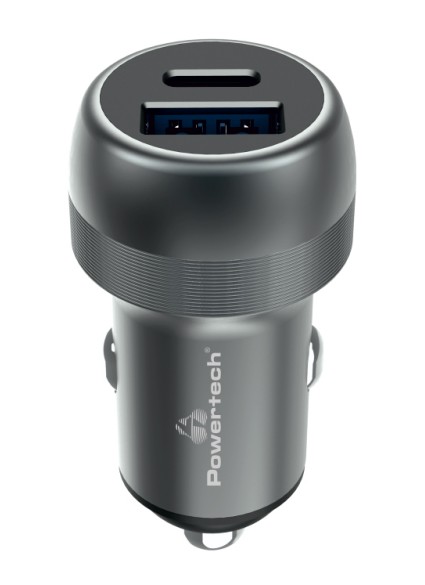 POWERTECH φορτιστής αυτοκινήτου PT-1148, USB & USB-C, 89W PD & QC, γκρι