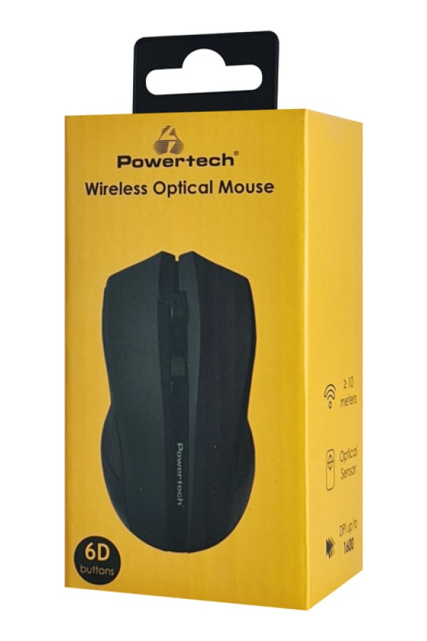 POWERTECH ασύρματο ποντίκι PT-1166, USB δέκτης, 1600DPI, μαύρο