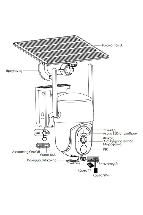 POWERTECH smart ηλιακή κάμερα PT-1176, 4MP, 4G, SD, PTZ, IP65