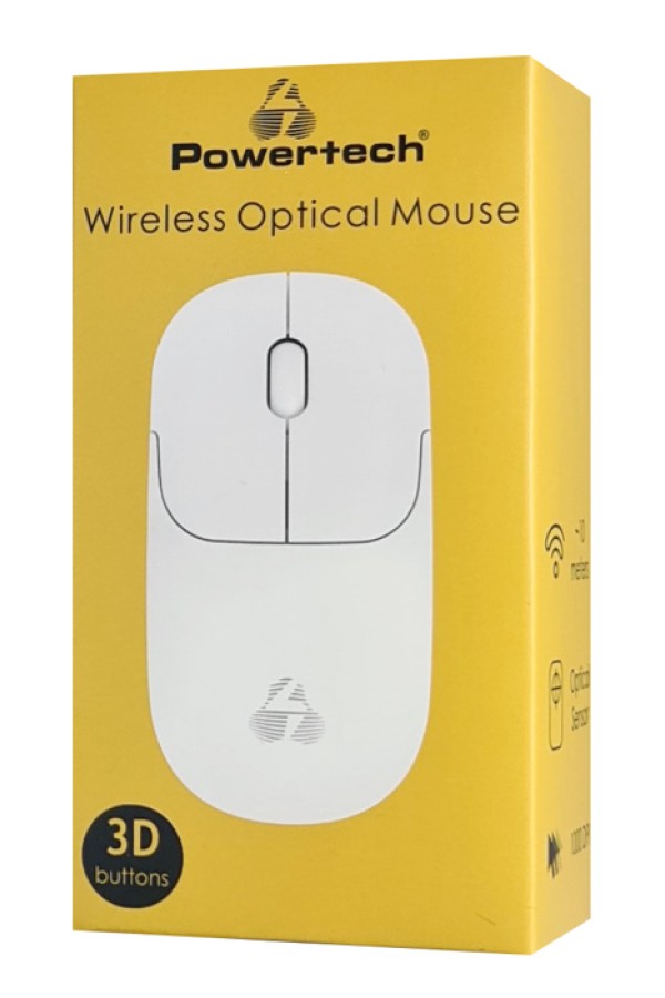 POWERTECH ασύρματο ποντίκι PT-1184, USB δέκτης, 1000DPI, λευκό