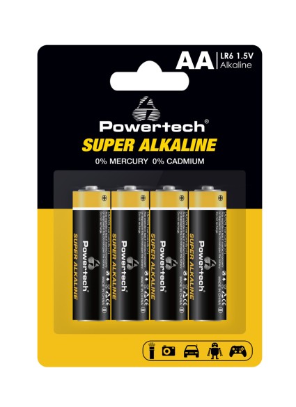 POWERTECH αλκαλικές μπαταρίες Super Alkaline PT-1214, AA, 1.5V, 4τμχ