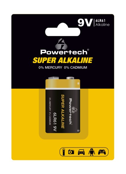 POWERTECH αλκαλική μπαταρία Super Alkaline PT-1215, 9V, 1τμχ