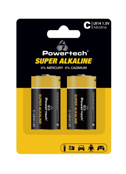 POWERTECH αλκαλικές μπαταρίες Super Alkaline PT-1216, LR14, 1.5V, 2τμχ