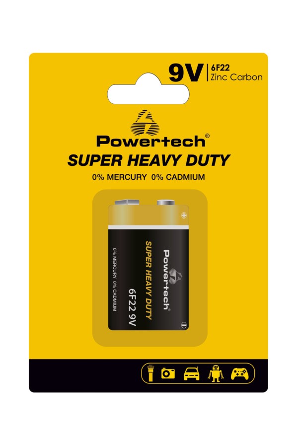 POWERTECH μπαταρία Zinc Carbon Super Heavy Duty PT-1220, 9V, 1τμχ