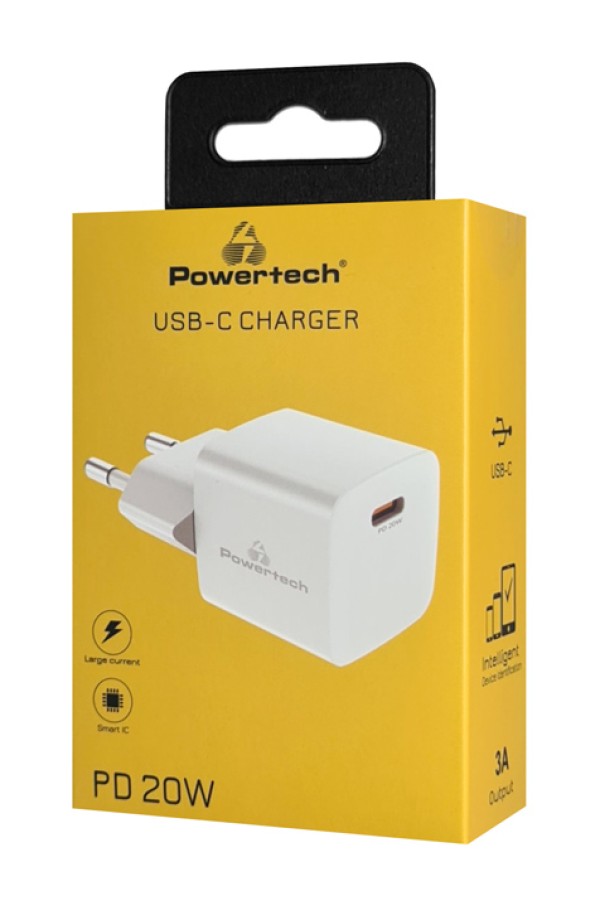 POWERTECH φορτιστής τοίχου PT-1223, USB-C, 20W, λευκός