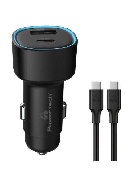 POWERTECH φορτιστής αυτοκινήτου PT-1230, καλώδιο, USB/USB-C, 48W, μαύρος