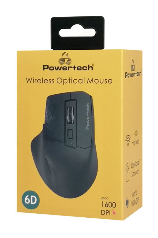 POWERTECH ασύρματο ποντίκι PT-1272, USB δέκτης, 1600DPI, μαύρο