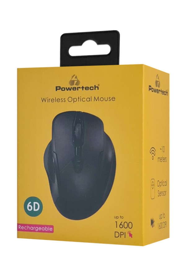 POWERTECH ασύρματο ποντίκι PT-1288, USB δέκτης, έως 1600DPI, 400mAh, μαύρο