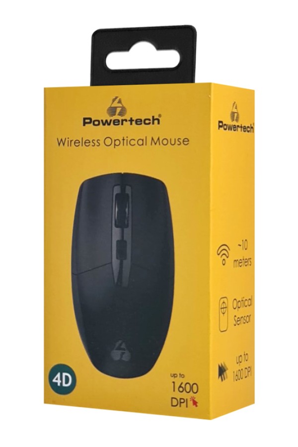 POWERTECH ασύρματο ποντίκι PT-1294, USB δέκτης, έως 1600DPI, μαύρο