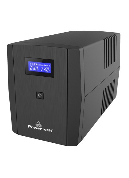 POWERTECH UPS Line Interactive PT-1297 με οθόνη, 1500VA, 900W, 4x Schuko, 2x RJ45/RJ11, USB Type B