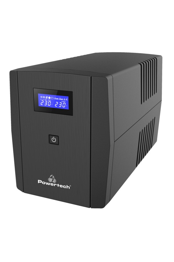 POWERTECH UPS Line Interactive PT-1297 με οθόνη, 1500VA, 900W, 4x Schuko, 2x RJ45/RJ11, USB Type B