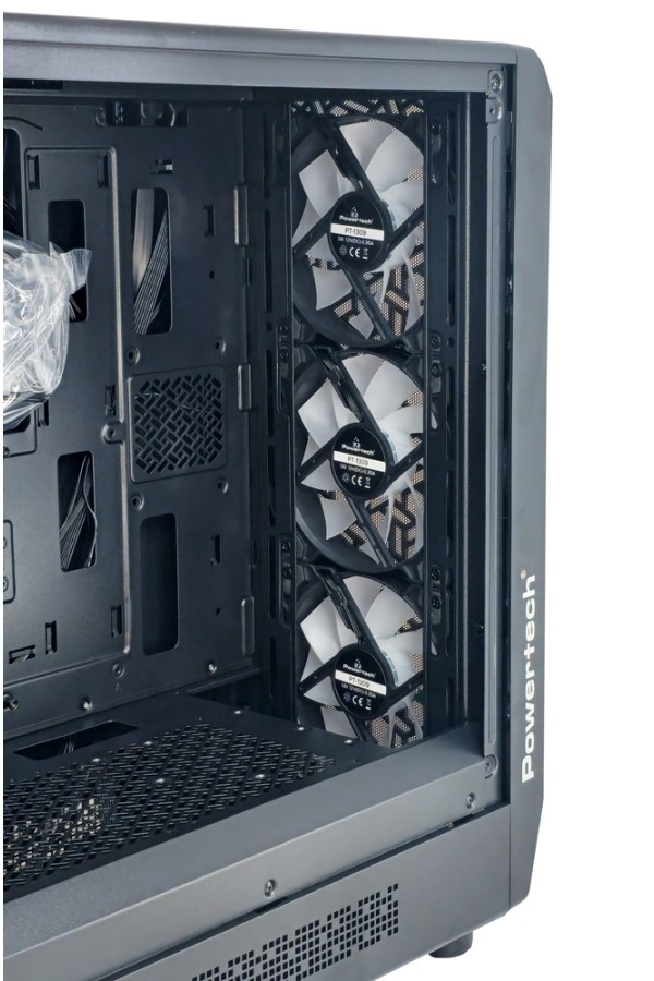 POWERTECH Gaming PC Case PT-1309, tempered glass, 4x ARGB fan, ATX, 340x200x436mm, μαύρο