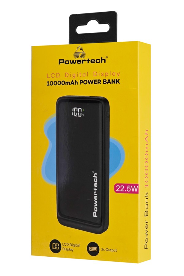 POWERTECH power bank PT-1326 με οθόνη, 10000mAh, 22.5W, μαύρο