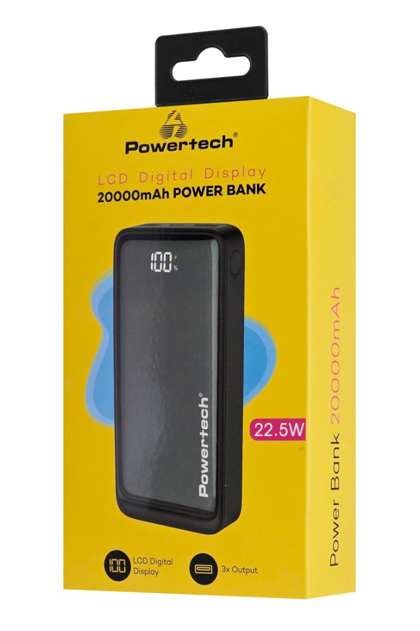 POWERTECH power bank PT-1327 με οθόνη, 20000mAh, 22.5W, μαύρο