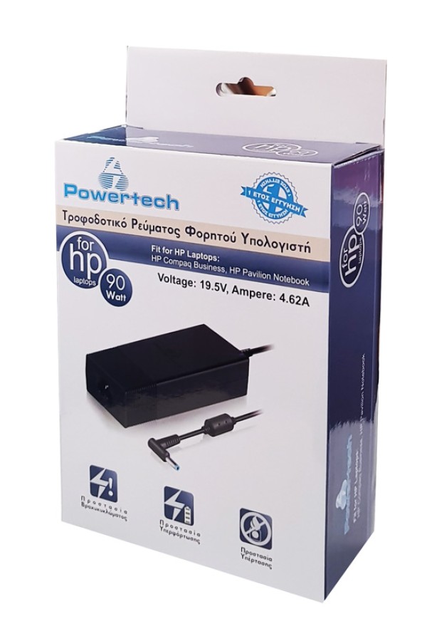 POWERTECH φορτιστής laptop PT-286 για HP, 90W, 19.5V, 4.62A
