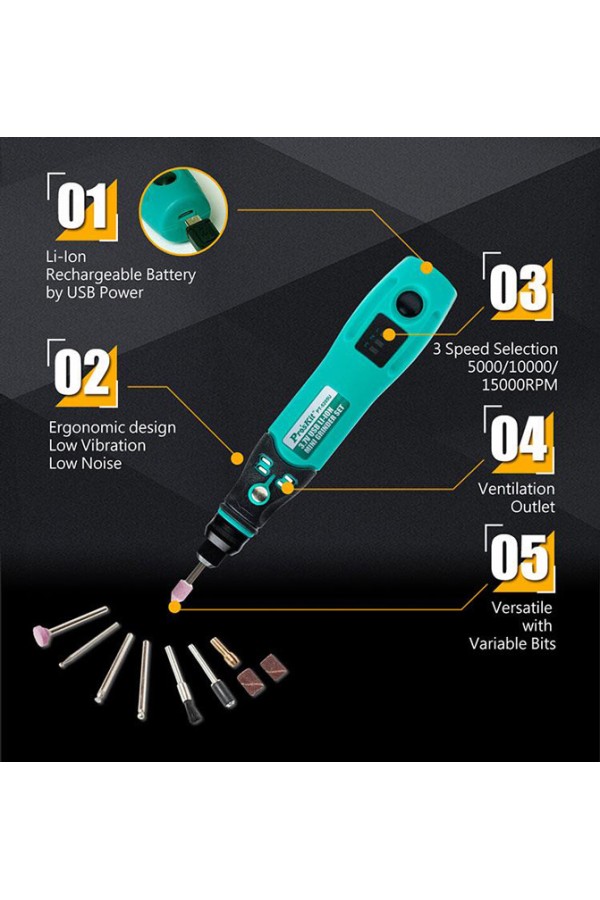 PROSKIT περιστροφικό πολυεργαλείο PT-5205U, 3.7V, 600mah, έως 15000rpm