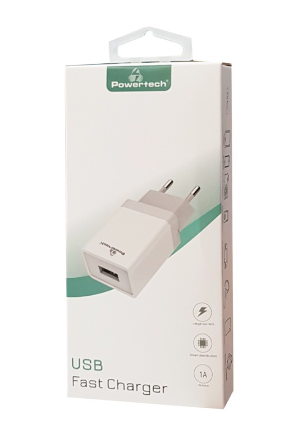 POWERTECH φορτιστής τοίχου PT-759, USB, 1A, λευκός