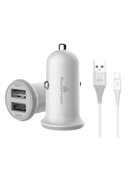 POWERTECH φορτιστής αυτοκινήτου PT-772, καλώδιο micro USB, 2x USB, 3.4A