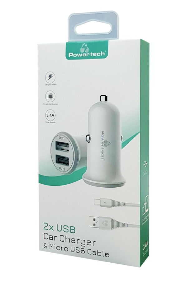 POWERTECH φορτιστής αυτοκινήτου PT-772, καλώδιο micro USB, 2x USB, 3.4A