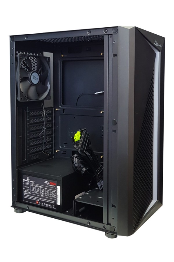 POWERTECH Gaming case PT-848, tempered glass, 80mm fan, PSU 500W PT-864