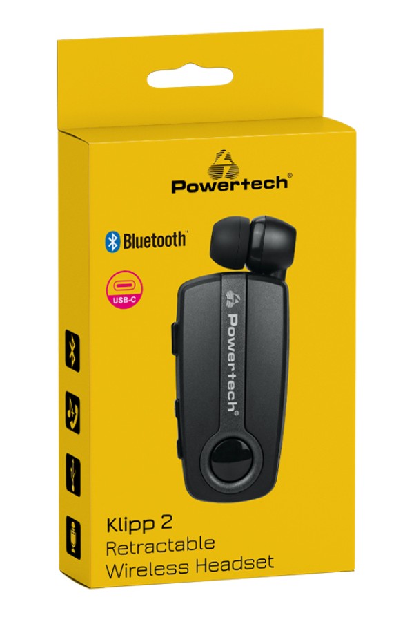 POWERTECH earphone Klipp 2 PT-998 multipoint, Bluetooth 5.1, USB-C, γκρι