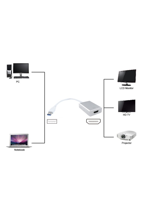 POWERTECH αντάπτορας USB 3.0 σε HDMI PTH-022 με Audio, ασημί