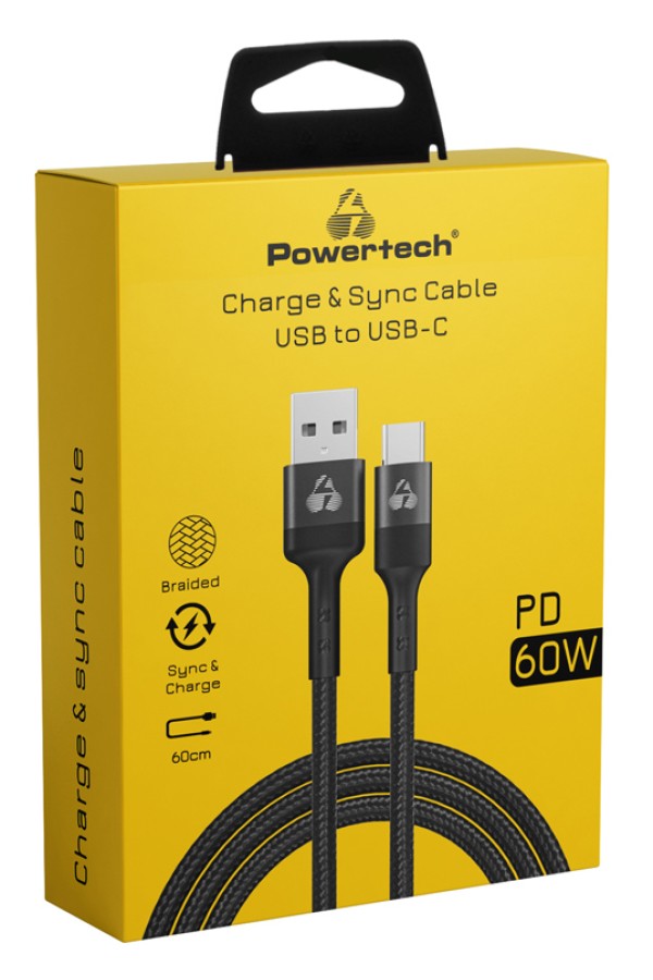 POWERTECH καλώδιο USB σε USB-C PTR-0129, PD 60W, copper, 60cm, μαύρο