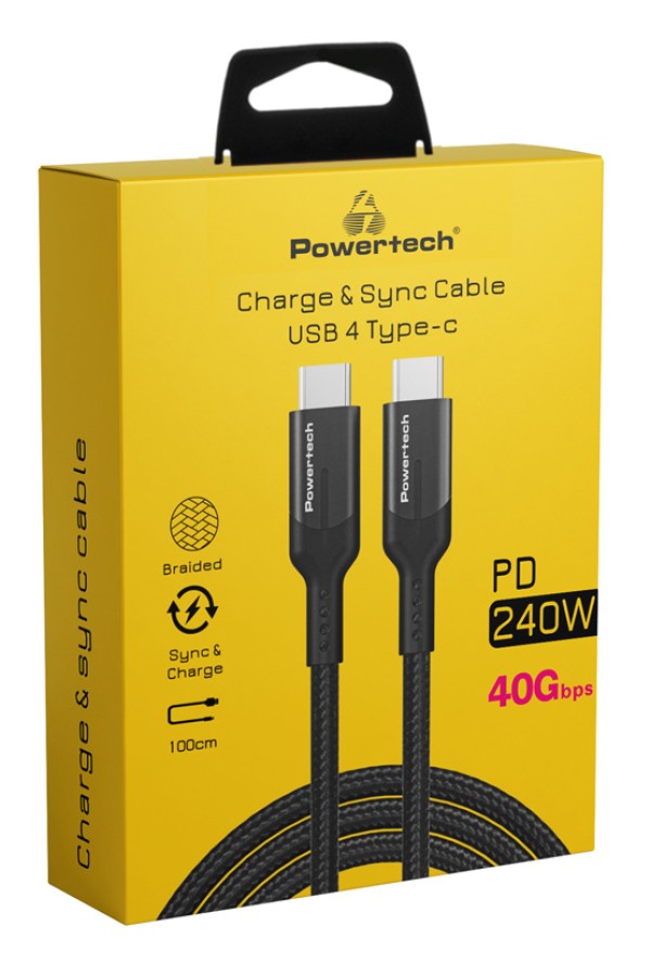 POWERTECH καλώδιο USB-C PTR-0139, PD 240W, 40Gbps, copper, 1m, μαύρο