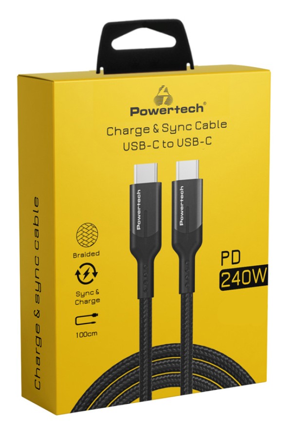 POWERTECH καλώδιο USB-C PTR-0140, PD 240W 5A, copper, 1m, μαύρο