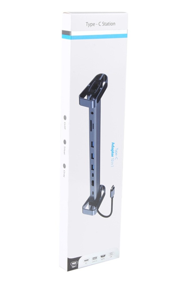 POWERTECH docking station PTR-0152, 10 θυρών, βάση laptop, USB-C, γκρι