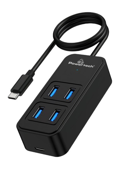 POWERTECH USB 3.2 hub PTR-0156 4x θυρών, 5Gbps, USB-C σύνδεση, 1m, μαύρο