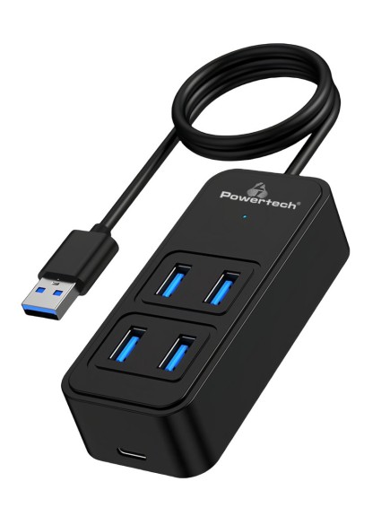 POWERTECH USB 3.2 hub PTR-0157, 4x θυρών, 5Gbps, USB σύνδεση, 1m, μαύρο