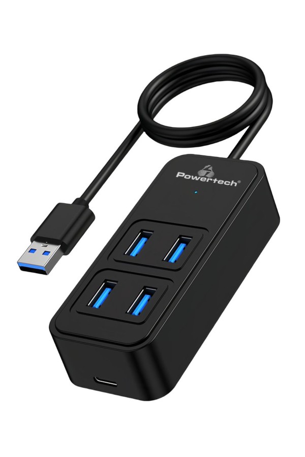 POWERTECH USB 3.2 hub PTR-0157, 4x θυρών, 5Gbps, USB σύνδεση, 1m, μαύρο