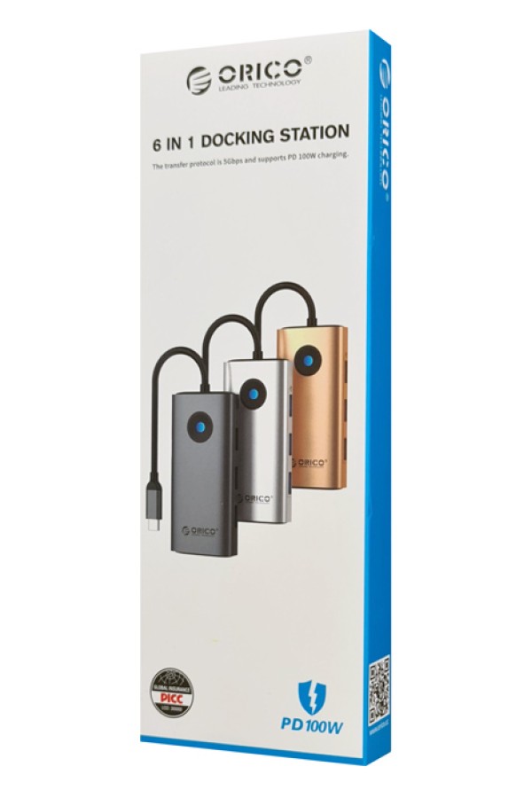 ORICO docking station PW11-6PR, 6 θυρών, USB-C σύνδεση, 100W PD 4K, γκρι