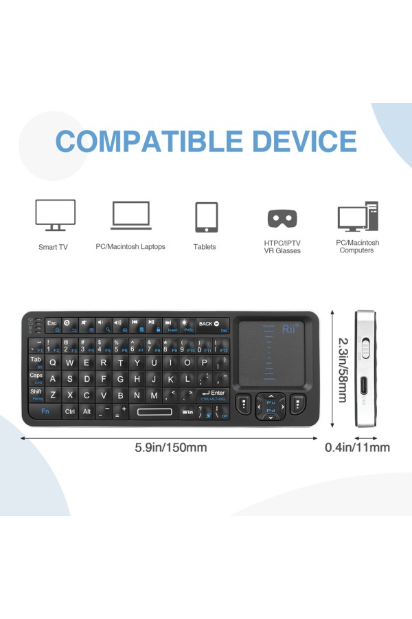 RIITEK ασύρματο mini πληκτρολόγιο K06, backlit, Bluetooth/2.4GHz, μαύρο