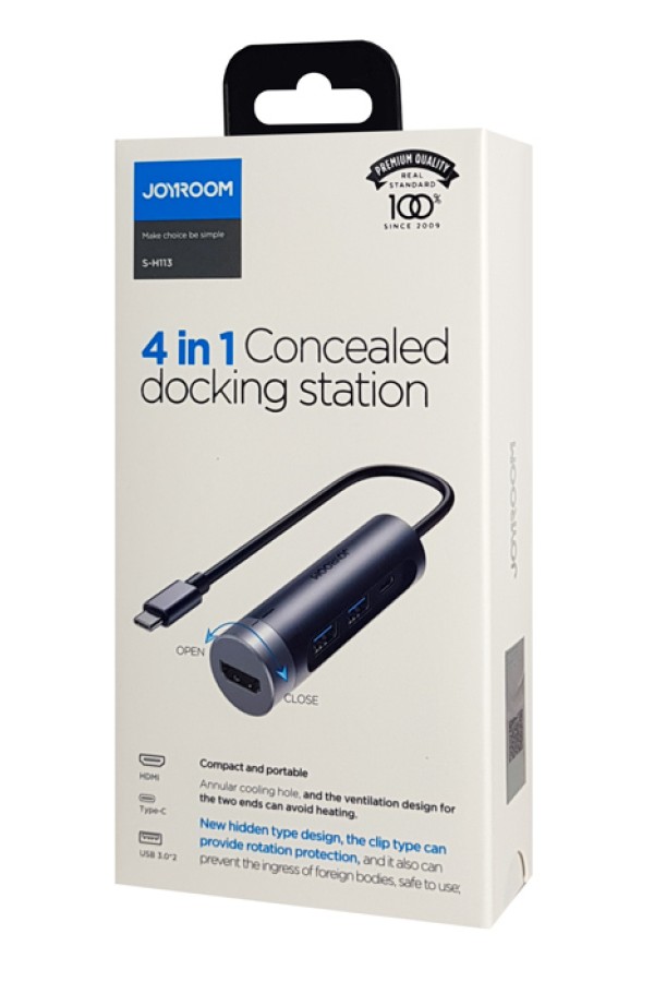 JOYROOM docking station S-H113-DG, 4 θυρών, USB-C, 100W PD, 4K, γκρι