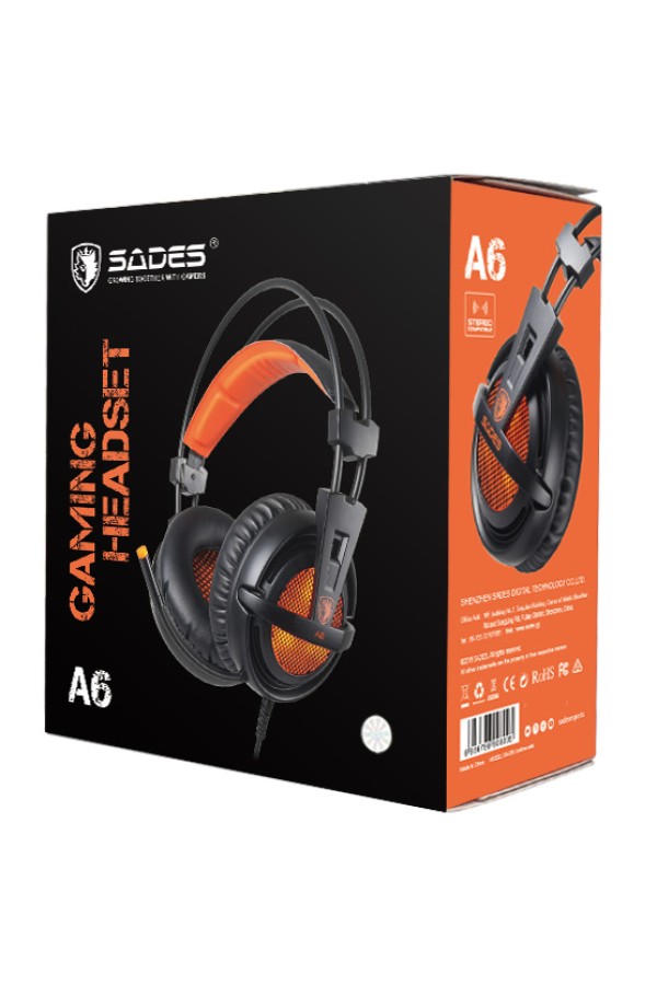 SADES Gaming Headset A6, multiplatform, USB, LED, μαύρα