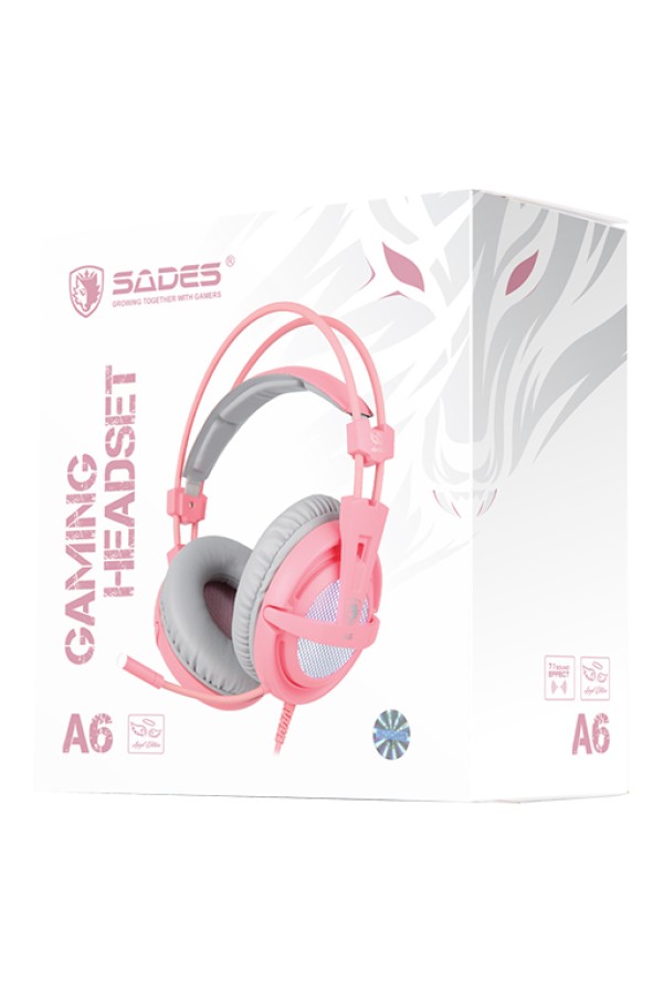 SADES Gaming Headset A6, multiplatform, USB, LED, ροζ
