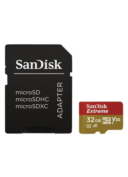 Sandisk Memory 32GB Extreme microSDHC U3 V30 A1 UHS-I with Adapter (SDSQXAF-032G-GN6MA) (SANSDSQXAF-032G-GN6MA)