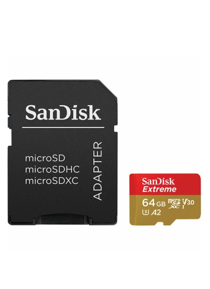 Sandisk Extreme microSDXC 64GB Class 10 U3 V30 A2 UHS-I με αντάπτορα (SDSQXAH-064G-GN6AA) (SANSDSQXAH-064G-GN6AA)