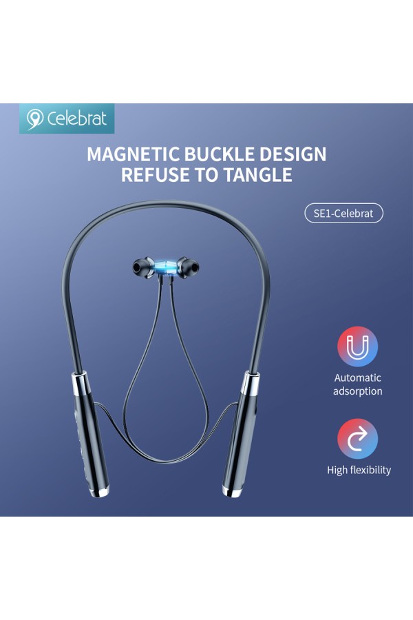 CELEBRAT earphones SE1 με μαγνήτη, Bluetooth, 12mm, 800mAh, μαύρα