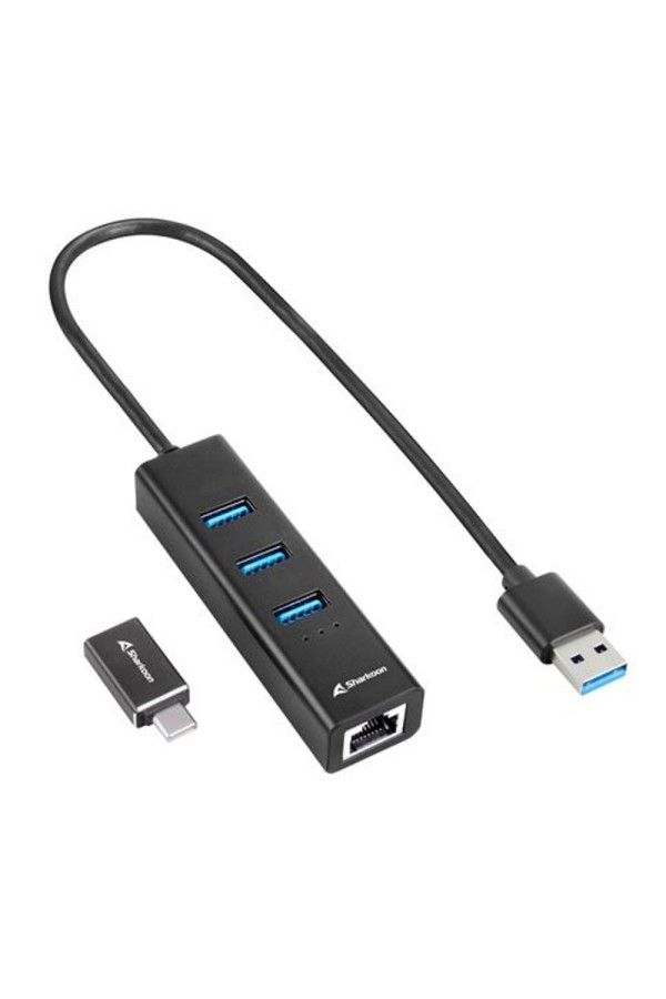 Sharkoon USB 3.2 Hub 4 Θυρών με σύνδεση USB-A / USB-C / Ethernet (3PALUHUBBLK) (SHR3PALUHUBBLK)