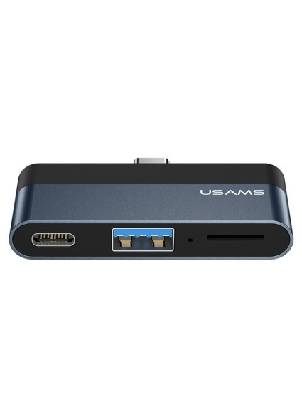 USAMS USB hub US-SJ491 με card reader, 2x θυρών, 5Gbps, 60W, USB-C, γκρι