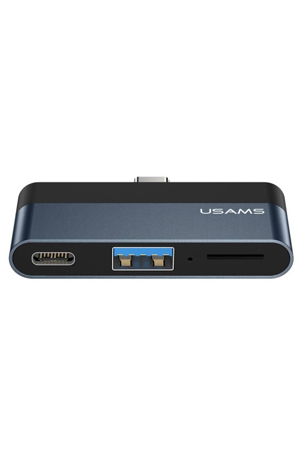 USAMS USB hub US-SJ491 με card reader, 2x θυρών, 5Gbps, 60W, USB-C, γκρι