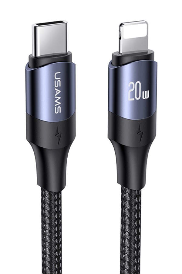 USAMS καλώδιο Lightning σε USB-C US-SJ521, 20W PD, 1.2m, μαύρο