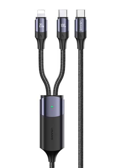 USAMS καλώδιο USB-C σε USB-C & Lightning US-SJ550, PD 100W, 1.2m, μαύρο