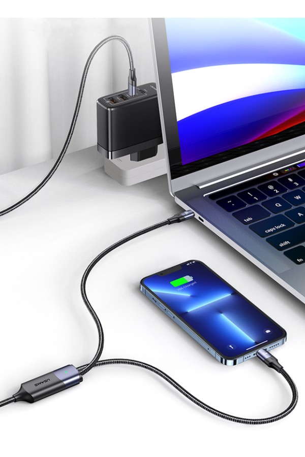 USAMS καλώδιο USB-C σε 2x USB-C US-SJ551, PD 100W, 1.2m, μαύρο