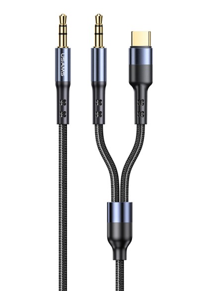 USAMS καλώδιο ήχου 3.5mm σε USB-C & 3.5mm US-SJ555, 1.2m, μαύρο